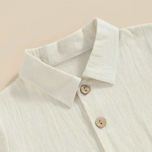 Miniatura 5 de Conjunto de 2 piezas de ropa de algodón y lino de manga corta con botones y pantalones cortos de cintura elástica para bebé niño