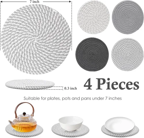 Miniatura 2 de Billbotk Salvamanteles de 7 pulgadas para platos, ollas y sartenes, 4 almohadillas calientes resistentes al calor, soportes para ollas para cocina