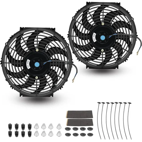 Miniatura 8 de 2 piezas, ventilador eléctrico universal delgado de alto rendimiento, tire/empuje, 10 pulgadas, 12V 80W, kit de montaje, negro