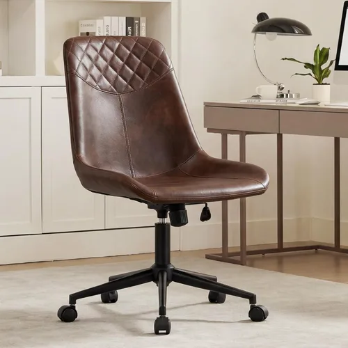DUHOME Silla de oficina moderna de cuero PU Silla de escritorio Silla giratoria para computadora marrón oscuro