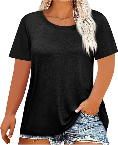 Camisetas de talla grande para mujer, camisas casuales de negocios, manga corta, cuello redondo, holgadas, suaves, básicas, de color sólido, túnica