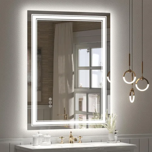 Espejo de baño LED de 20x28 pulgadas, espejo de tocador con luces, espejo retroiluminado y con luz frontal para la pared, regulable, antivaho, a