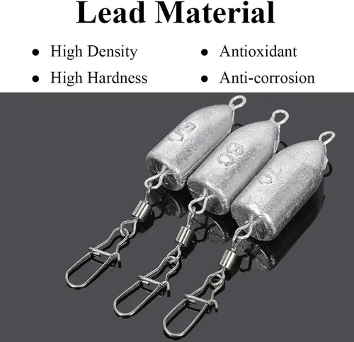 Miniatura 2 de SagaSave 5PCS Pesca Peso aerodinámico forma bala con anillos de conexión de acero inoxidable para pesca de mar, pesca en hielo