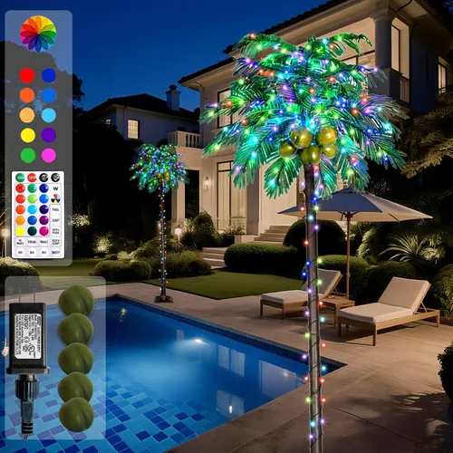 Miniatura 14 de Ledido Palmera Iluminada de 7 Pies que Cambia de Color con 5 Cocos, 218LED Árboles de Palmera Artificiales Iluminados para Exteriores con Control