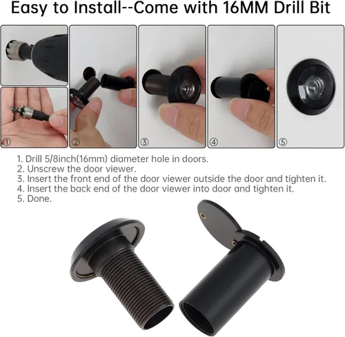 Miniatura 7 de Mirilla para el visor de puerta, agujero de latón macizo de 220 grados para puerta delantera con broca de 0.63 pulgadas para puertas de 1-1/2 a