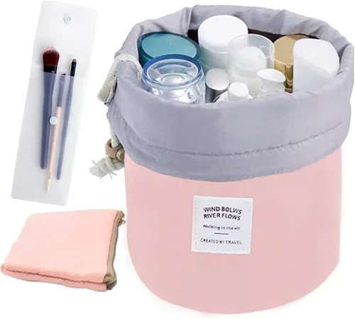 Miniatura 11 de INVODA Bolsa de cosméticos con cordón, bolsa de maquillaje de viaje para mujer, bolsa de aseo portátil con cordón, bolsa organizadora de maquillaje