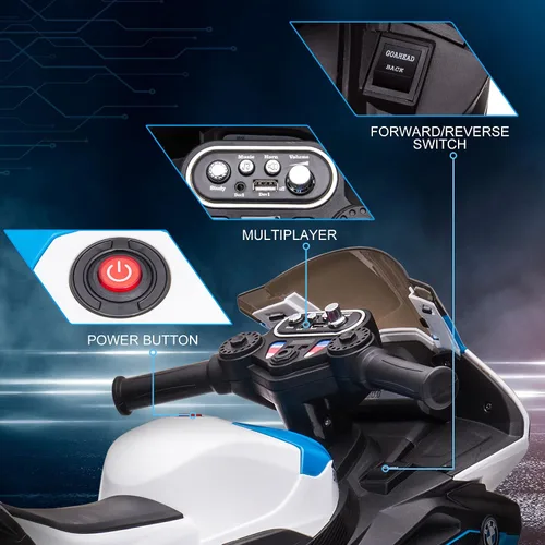 Miniatura 4 de Aosom Motocicleta con licencia de 6 V para niños, todoterreno con batería de tres ruedas con USB, AUX, música y faros delanteros para niños