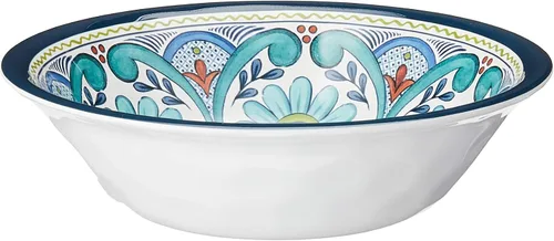 Miniatura 5 de Juego de vajilla Talavera de melamina de 12 piezas – Platos y cuencos multicolores para 4, inspirados en azulejos españoles, duraderos, livianos, a