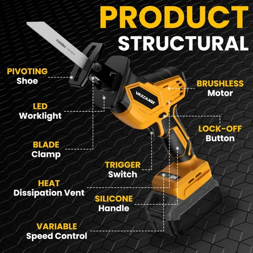 Miniatura 6 de Sierra de recíproca inalámbrica para batería Dewalt 20 V, motor sin escobillas de 3 velocidades variables 0-3500, cambio de hoja sin herramientas