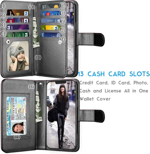 Miniatura 3 de Tekcoo Funda tipo cartera compatible con iPhone 13 Pro (6.1 pulgadas) 2021 Funda de lujo para tarjetas de crédito para tarjetas de crédito, funda