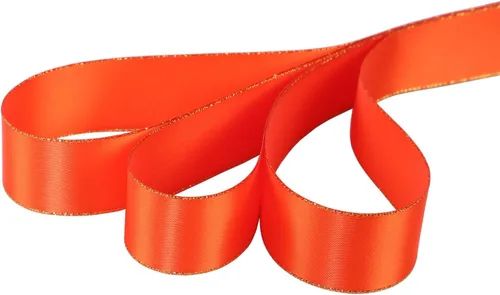 Miniatura 4 de ITIsparkle Cinta de satén de doble cara de 1 pulgada de 25 yardas con bordes dorados, 1 pulgada x 25 yardas - naranja otoñal