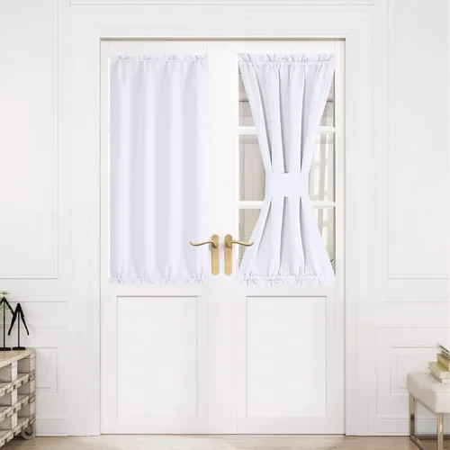 Miniatura 41 de NICETOWN Cortinas opacas unicolor con aislamiento térmico para puerta francesa, granja, oscurecimiento de habitación, puertas y ventanas de Marrón