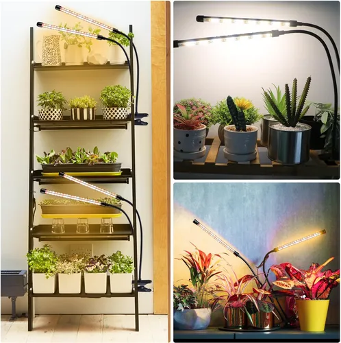 Miniatura 7 de SDOVUERC Luces de cultivo para plantas de interior, lámparas LED de espectro completo de 4 cabezales con clips y cables de 10 pies para cultivo