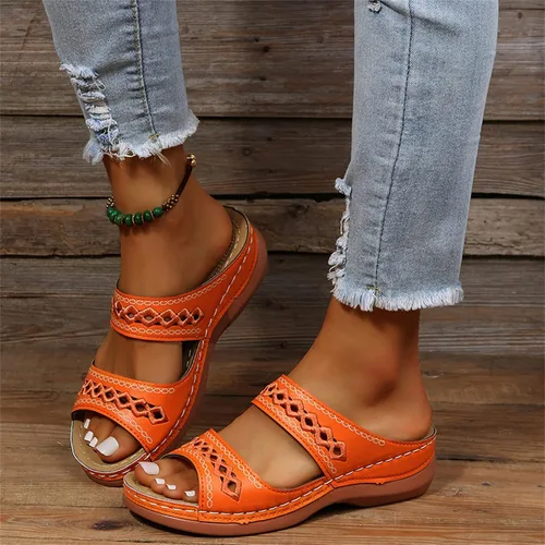 Miniatura 46 de Ladmiple Sandalias ortopédicas florales de moda 2023 con soporte de arco, zapatillas romanas casuales con puntera abierta