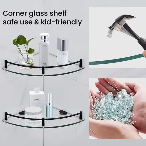 Miniatura 9 de Estante de cristal flotante para baño, estantes esquineros para ducha, soporte para champú con pared de riel Esquinero para Baño para ducha