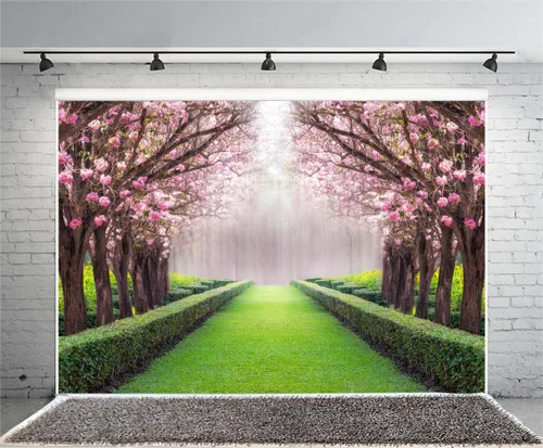 Miniatura 3 de Leowefowa Fondo de vinilo de primavera de 5 x 3 pies para el día de San Valentín, flor de cerezo, hierba verde, prado, plantas, condado, naturaleza