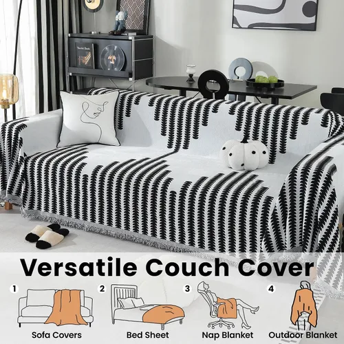 Miniatura 6 de Funda de sofá de felpilla lavable para sillón de un solo cojín, funda de sofá antideslizante, reversible, geométrica jacquard, funda de sofá Negro