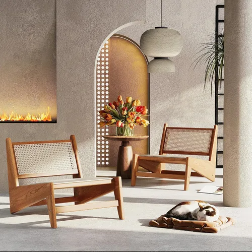 Miniatura 4 de HAOBO Home Silla de ratán moderna de mediados de siglo para lectura, sala de estar, dormitorio, hogar