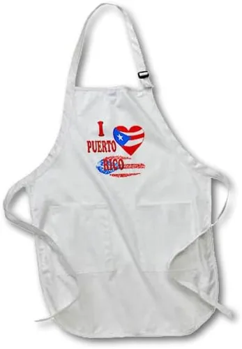 3dRose Love Rico. Bandera puertorriqueña. Dicho popular. -Delantal de longitud completa, 22 x 30 pulgadas, blanco, con bolsillos (apr_216433_1)
