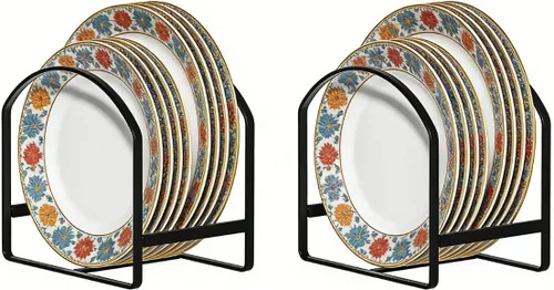 Miniatura 12 de LINFIDITE Paquete de 2 soportes organizadores de platos de cocina para gabinete, ahorrador de espacio, estante de almacenamiento de platos Negro