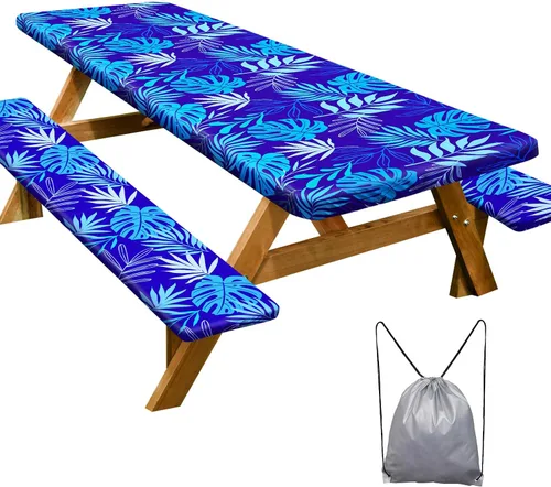 Miniatura 40 de Funda de mesa de picnic con fundas para bancos Esenciales de camping Mantel de picnic impermeable y a prueba de viento con bolsa de cordón, funda