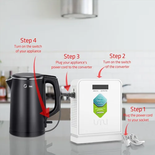 Miniatura 5 de UMI Convertidor de voltaje elevador de 2400W, transformador de potencia resistente para dispositivos de gran capacidad, electrodoméstico europeo