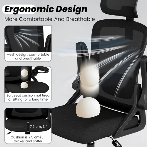 Miniatura 6 de Fizzin Silla de oficina, silla de oficina ergonómica con malla de respaldo alto y soporte lumbar ajustable, sillas de escritorio de oficina de malla