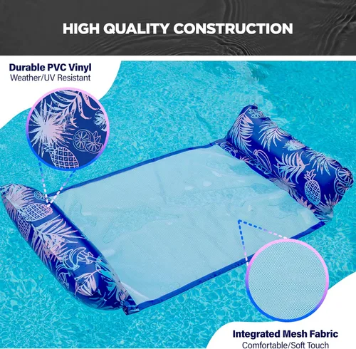 Miniatura 4 de [Paquete de 3] Flotadores inflables de alta calidad para piscina – Hamaca de natación para adultos con asiento inferior de malla (paquete a granel)