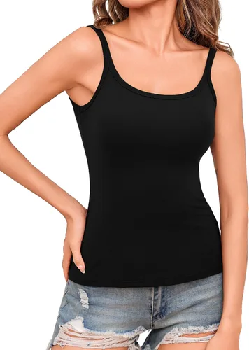 Miniatura 9 de Totatuit Paquete de 3 camisolas acanaladas con cuello cuadrado para entrenamiento, básicas, ajustadas, informales, para mujer
