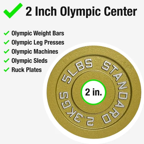 Miniatura 3 de Placas de acero olímpico con acabado dorado - Pares y juegos de barra estándar de 2 pulgadas en oro premium para levantamiento de pesas