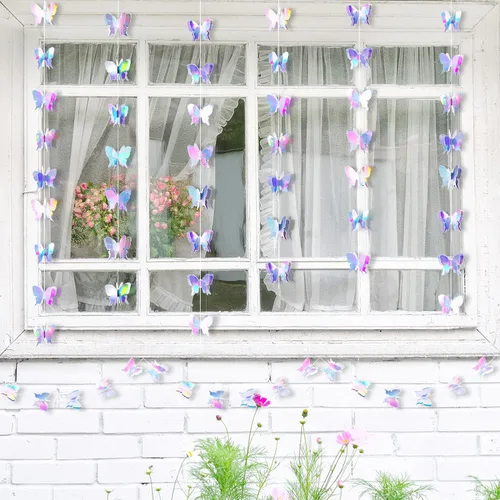 Miniatura 5 de Zonon 4 piezas de 4 guirnaldas de mariposas para decoración de fiesta, pancarta floral de mariposas, decoración colgante para jardín, boda
