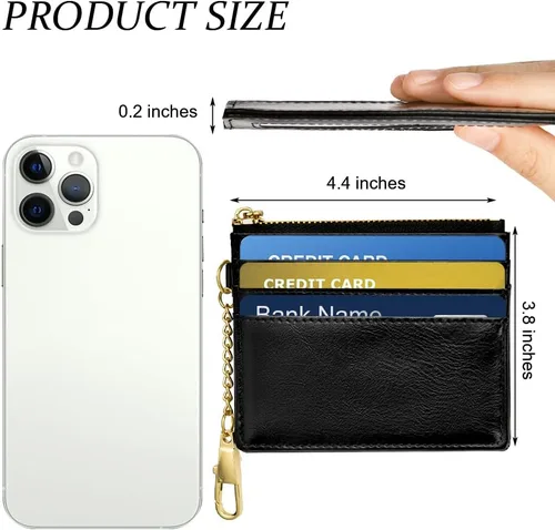 Miniatura 38 de URAQT Cartera para tarjetas de crédito, cartera minimalista de cuero delgado con cremallera, mini protector de tarjeta de crédito, llavero bolsillo