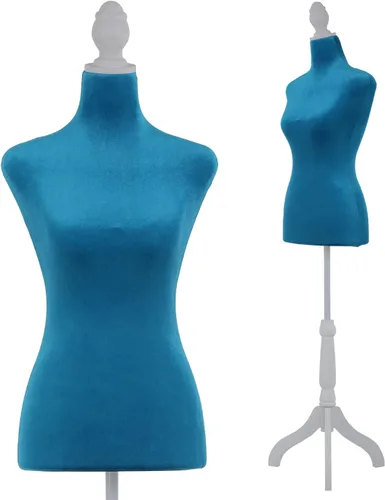 Miniatura 10 de Forma del vestido de cuerpo de torso de maniquí femenino, altura ajustable de 49.6 a 63.4 pulgadas con trípode de madera para exhibición de Blanco