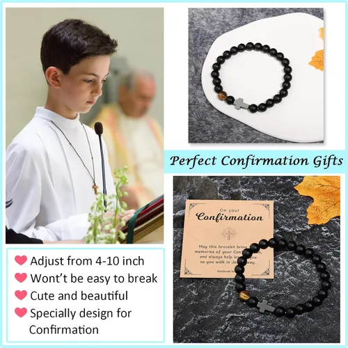 Miniatura 2 de To Mens Boys Beaded Cross Bracelet Gifts for Dad, Bonus Dad, Uncle, Son, Nephew, Grandson - Fathers Day Birthday Christmas Gifts First Communion