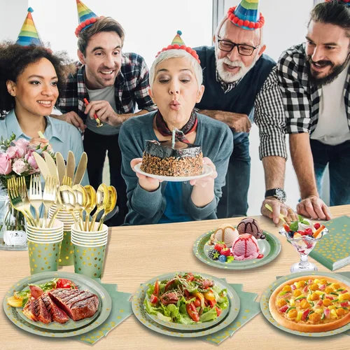 Miniatura 7 de 175 platos y servilletas de color verde salvia, suministros para fiestas, platos de papel verde salvia para 25 invitados, juegos de platos Verde