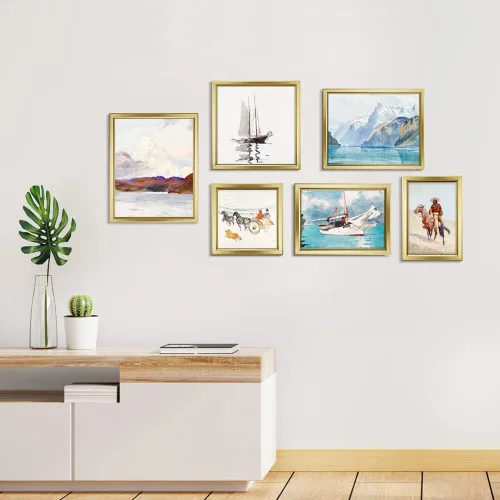 Miniatura 7 de LaVie Home - Marco de fotos (6 unidades), diseño simple con cristal de alta definición, para montaje en pared y en mesa, colección clásica, Dorado