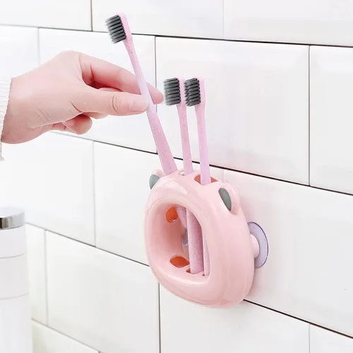 Miniatura 2 de Portacepillos de dientes Kawaii con cara de oso montado en la pared para baños, niños, adolescentes, niñas, dormitorio, colgante, ventosa, soporte
