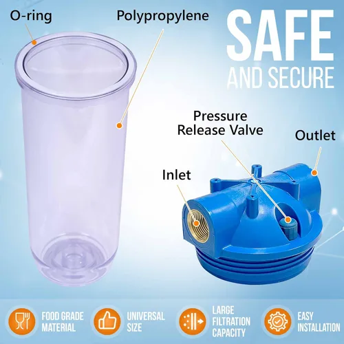 Miniatura 3 de Sistema de filtro de agua estándar transparente de 10 pulgadas para toda la casa con válvula de alivio de presión, puerto de latón de entrada/salida