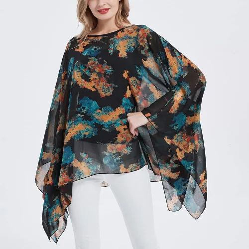 Miniatura 3 de Poncho de gasa transparente para mujer, suelto, liso, largo, murciélago, caftán, túnica