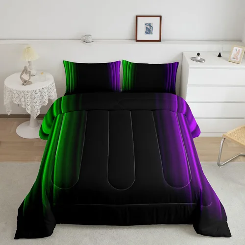 Miniatura 24 de Feelyou Juego de edredón geométrico degradado para adolescentes, tamaño individual, para niños y mujeres, azul, rojo y negro, juego de ropa de cama