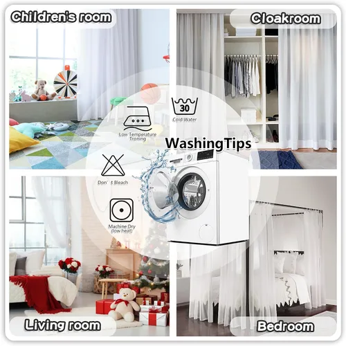 Miniatura 8 de MYSKY HOME Cortinas transparentes negras con pompones de 45 pulgadas, 2 paneles, 52"W x 45"L, dormitorio, cocina, cuarto de bebé, bolsillo para Pom