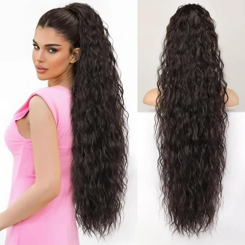 Miniatura 19 de KooKaStyle Extensión de cola de caballo con cordón de 26 pulgadas (66 cm) para mujeres, extensiones de cabello sintético rizado largo para uso