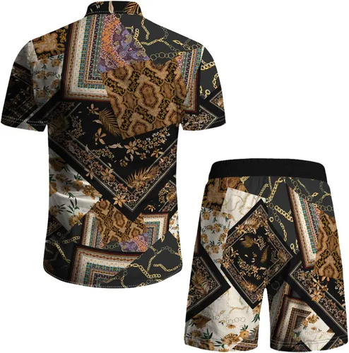 Miniatura 43 de RPOVIG Conjunto de playa a juego con camisas y pantalones cortos para hombre, ropa floral hawaiana para festival, conjuntos de 2 piezas con sombrero