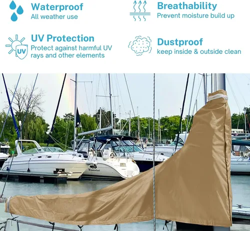 Miniatura 6 de SavvyCraft Cubierta impermeable de pluma de vela principal, cubierta de vela principal 600D resistente a la intemperie, longitud de pluma de 7 a 8