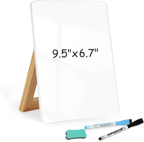 Miniatura 11 de Pizarra blanca de cristal de escritorio con almacenamiento, calendario semanal, pizarra blanca de borrado en seco, organizadores de escritorio