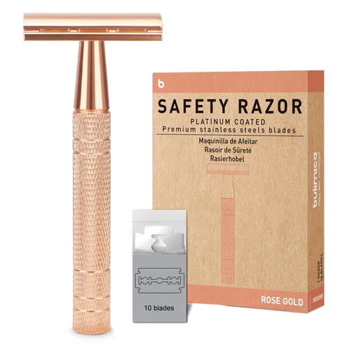 Miniatura 21 de Maquinilla de afeitar de seguridad azul, navajas de una sola hoja para hombres Reusable Metal Razor, with 10 Platinum Coated Double Edge Blades