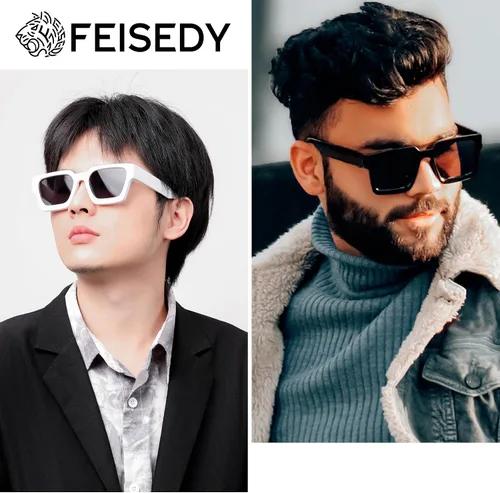 Miniatura 82 de FEISEDY Gafas de sol cuadradas retro de los años 90 para mujeres y hombres, gafas de sol rectangulares gruesas de moda con protección UV400 B2385