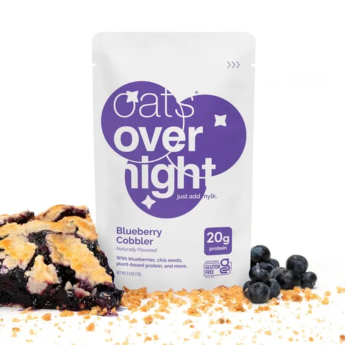Miniatura 7 de Oats Overnight - Blueberry Cobbler - Vegano, 0.71 oz de proteína, batido de desayuno alto en fibra - Sin gluten, avena sin OMG (2.5 oz por comida)