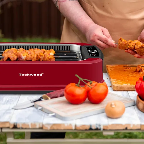 Miniatura 6 de Parrilla eléctrica para interiores sin humo, Techwood de 1500 W, con tapa de vidrio templado, parrilla de barbacoa coreana portátil antiadherente