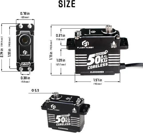 Miniatura 5 de Servo sin núcleo de 110.2 lbs, servo de alto par de torsión de 8.4 V, servo de engranaje de metal completo con IP67 impermeable y soporte magnético